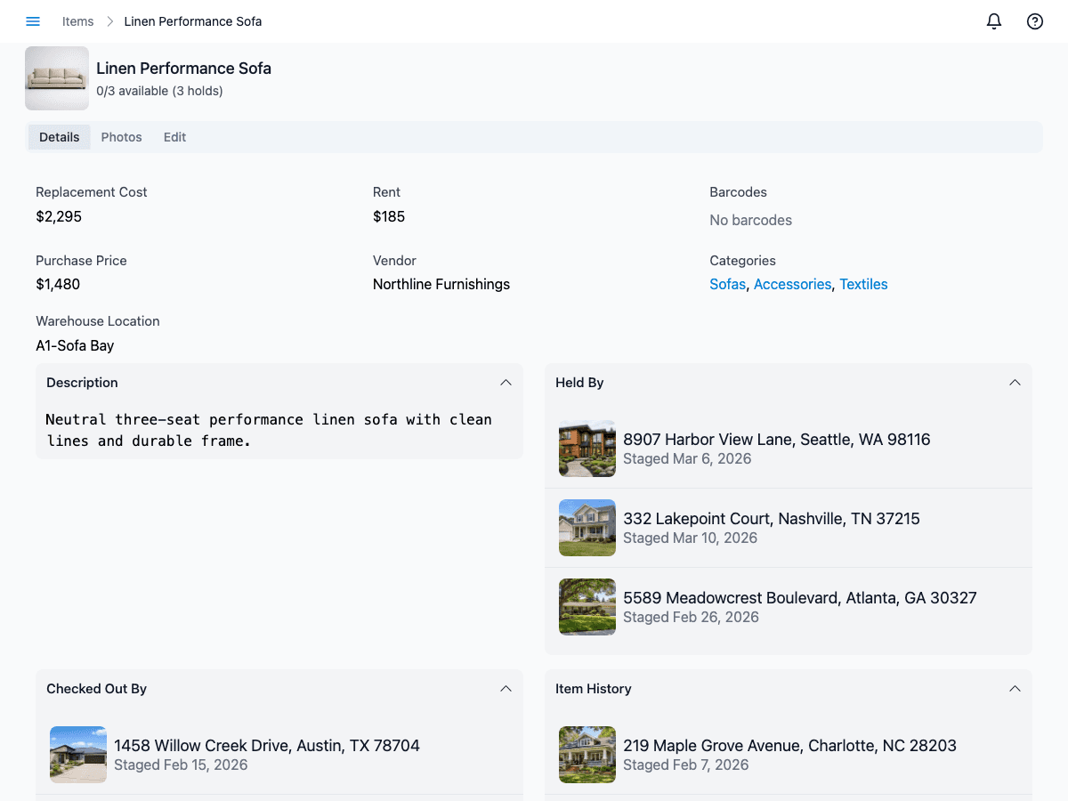 Item history showing staging timeline